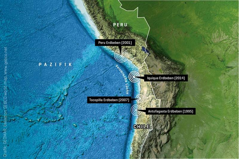 Die seismische Lücke in Nordchile mit dem Iquique-Erdbeben 2014.