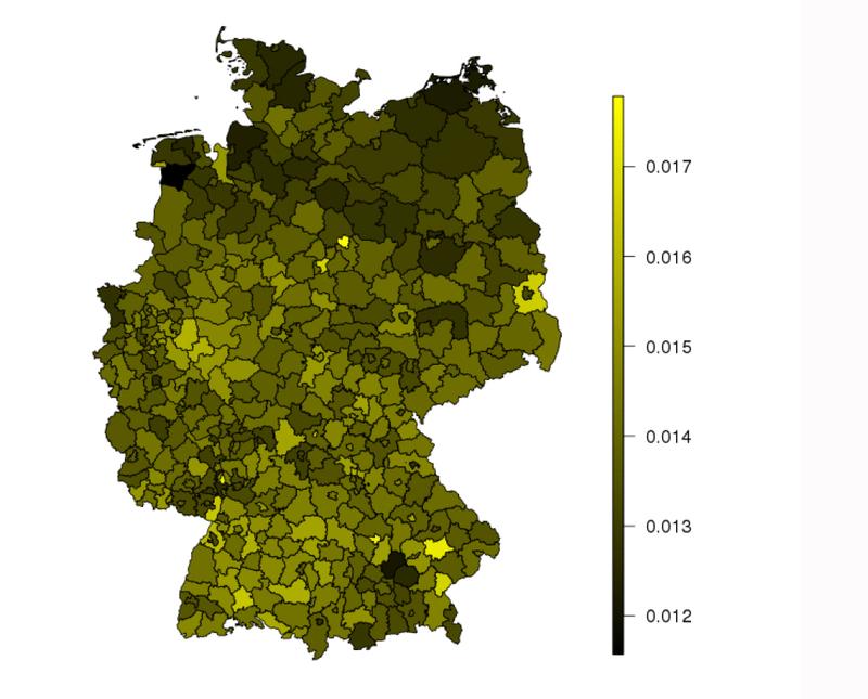 Wie sich die Kaufkraft in deutschen Landkreisen durch TTIP in einem Szenario mit maximaler Liberalisierung verändern könnte: Alle Kreise profitieren. Je heller die Färbung, umso höher der Gewinn.