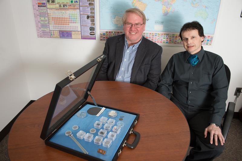 Timothy Grotjohn (professor of electrical and computer engineering, left) and Thomas Schuelke (center executive director and professor of electrical and computer engineering)