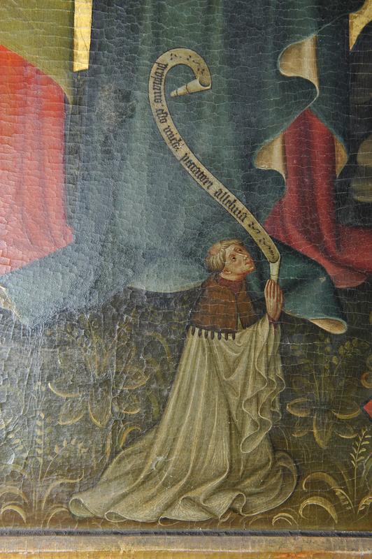 Halberstadt, Liebfrauen, Altarretabel Barbarakapelle, Detail Stifter, um 1420-1430