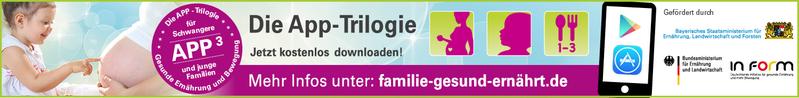 Die App-Trilogie „Schwanger & Essen“, „Baby & Essen“ sowie „Kind & Essen“ sind kostenlos im Apple-Store und Google Play Store zum Download verfügbar.