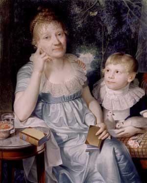 Benedikte Naubert mit ihrem Neffen/Pflegesohn.Gamälde von Daniel Caffe (1806), Museum für Bildende Künste, Leipzig.