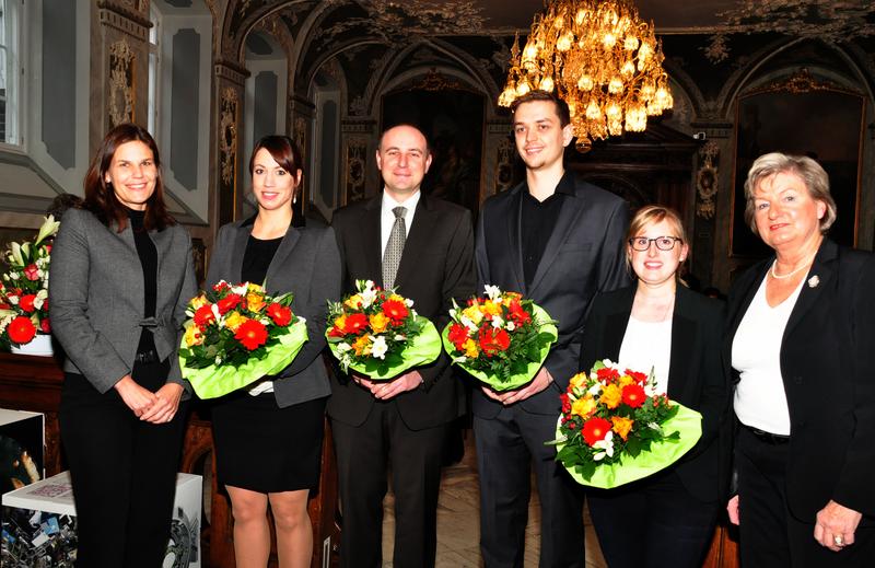 Possehl-Ingenieur-Preisverleihung, v.l. Dr. Muriel Kim Helbig, B.Sc. Miriam Ridders, B.Sc. Benjamin Chase, M.Sc. Alexander Gräfenstein, M.A. Maike Jegenhorst und Renate Menken