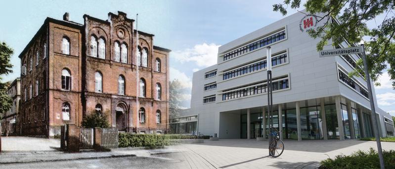 Pädagogische Hochschule Alfeld (links), neues Forum der Universität Hildesheim (rechts)