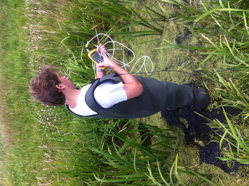 Rolf Hut testing the temperature-sensing waders in the field
