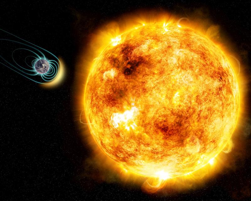 Künstlerische Illustration des jungen, sonnenähnlichen Sterns Kappa Ceti während einer Phase von hoher magnetischer Aktivität und mit Flecken bedeckt.