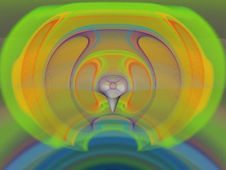 Simulation of gravitational waves from a collapsing neutron star.
