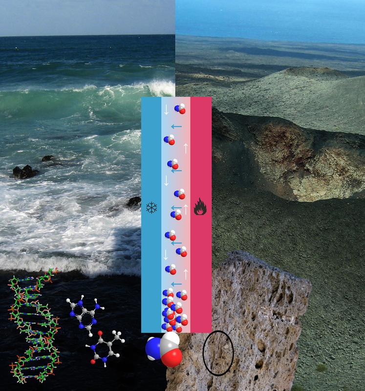 Temperaturdifferenzen können zur Konzentration gelöster Formamidmoleküle am kältesten Punkt der Böden von Gesteinsporen führen. Dort wird die Synthese von Nukleinbasen und Erbsubstanz möglich.