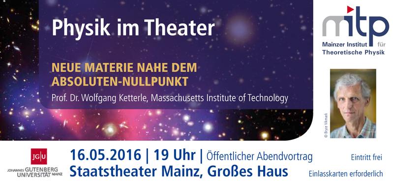 Physik im Theater mit Physik-Nobelpreisträger Wolfgang Ketterle am 16. Mai 2016 im Staatstheater Mainz