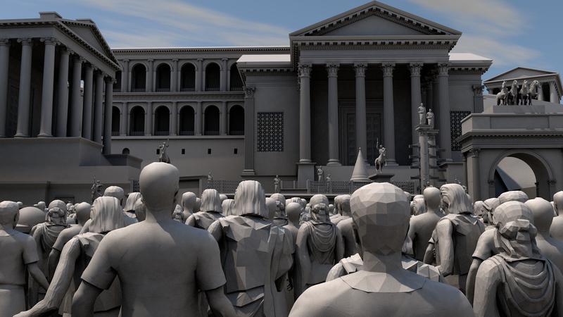 Raumakustische Simulation einer Ansprache auf dem Forum aus 50 m Distanz