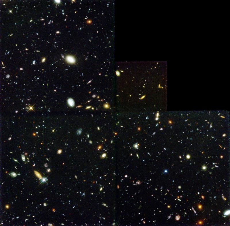  Das berühmte Hubble Deep Field. Siehe auch: <http://hubblesite.org/newscenter/archive/releases/1996/01/>  mit Bildern in voller Auflösung) 
