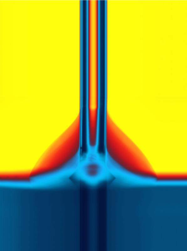 Je nach Beschaffenheit der Oberfläche benetzt Wasser das Material unterschiedlich gut (blau und rot) 