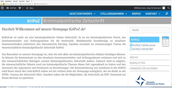 Sartseite des kriminalpolitischen Onlineportals KriPoZ