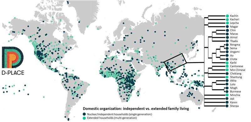 D-PLACE: Domestic organization: independent vs. extended familie living