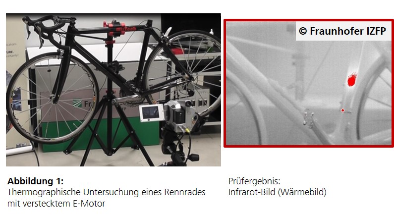 Abbildung 1:  Thermographische Untersuchung eines Rennrades mit verstecktem E-Motor 