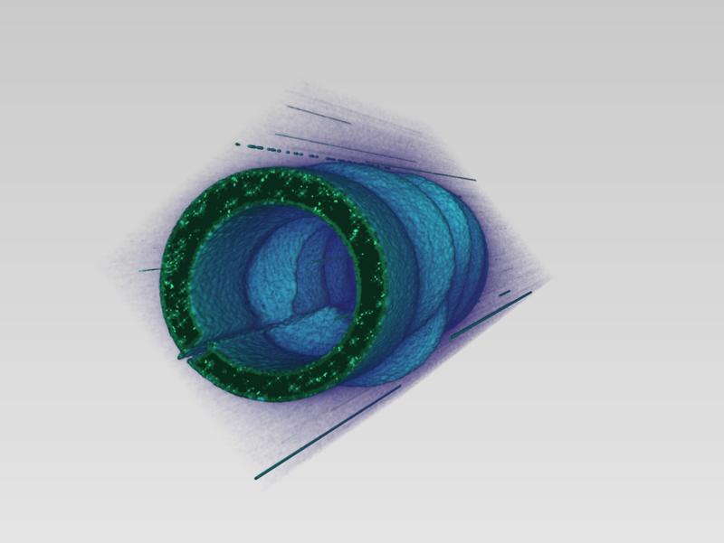 Dreidimensionale Darstellung der Veränderung eines elektromagnetischen Lichtfeldes, das sich um eine Mikroantenne gebildet hat. „Fotografiert“ wurde das Lichtfeld mit Elektronenpulsen.
