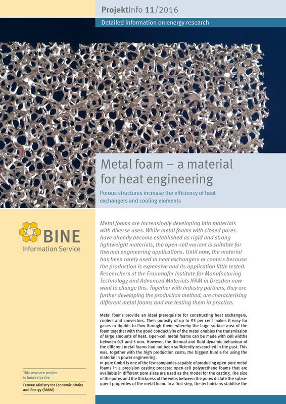 The BINE Projektinfo brochure entitled "Metal foam – a material for heat engineering"