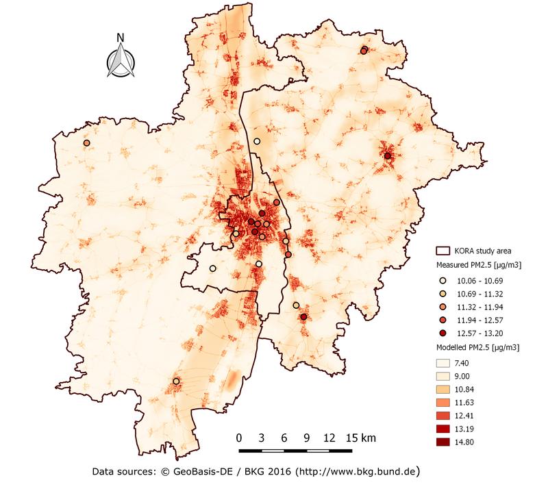 Modell der PM 2.5 Konzentration in der Region Augsburg. 