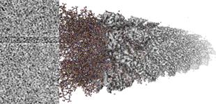 links: Kryo-elektronenmikroskopische Aufnahme eines Filamentes (© Prof. Wirth, Universität Regensburg) rechts: daraus resultierende Struktur im hochaufgelösten 3D-Modell (© Forschungszentrum Jülich)
