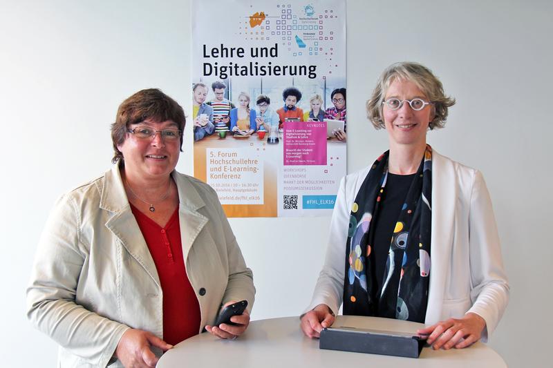 Bereiten E-Learning-Konferenz vor: Prof. Dr. Tobina Brinker, Gschf. hdw NRW (v.l.) & Dr. Karin Ilg, Leiterin Hochschulbibl., Mitglied Serviceverbundsleitung Medien- & Informationsdienste FH Bielefeld