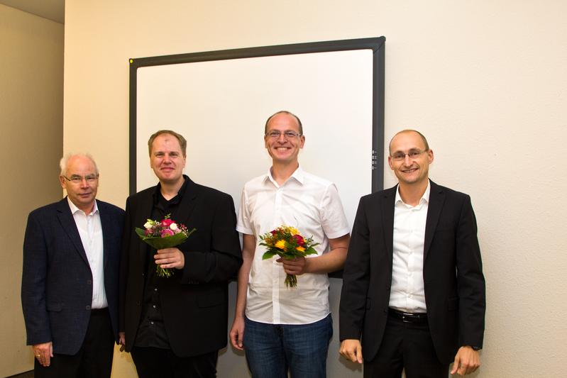 Prof. Saupe, Prof. Fabian, Prof. Buchmann, Thomas Weber (Kanzler der HfTL) v.l.r.