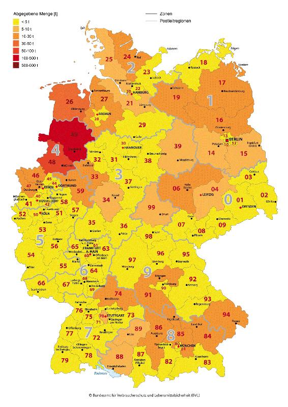 Regionale Zuordnung der Antibiotika-Abgabemenge 2015