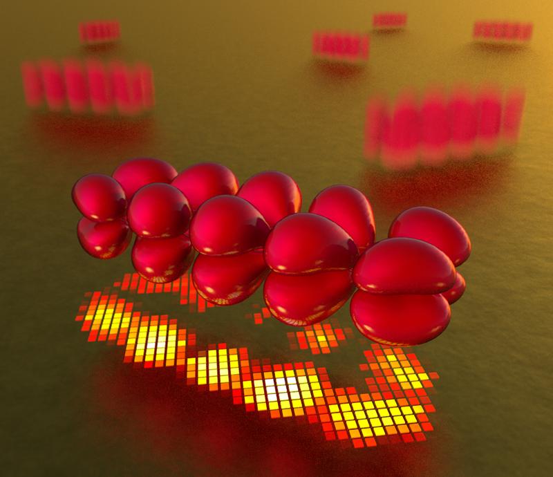 Single pentacen molecules vibrate on a gold surface. 