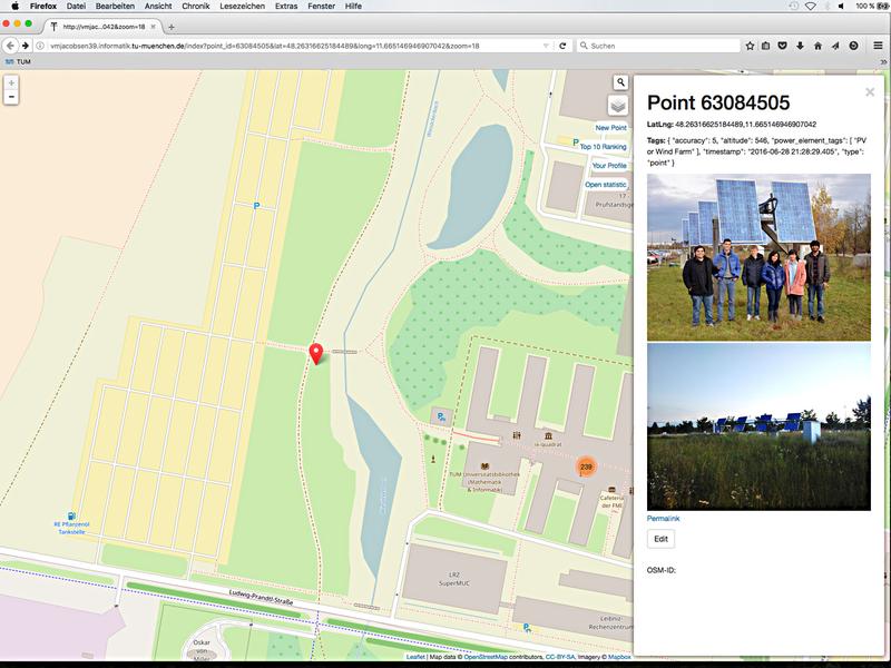 Punkt 63084505 auf der OpenGridMap, einer Solaranlage in der Nähe der TU München