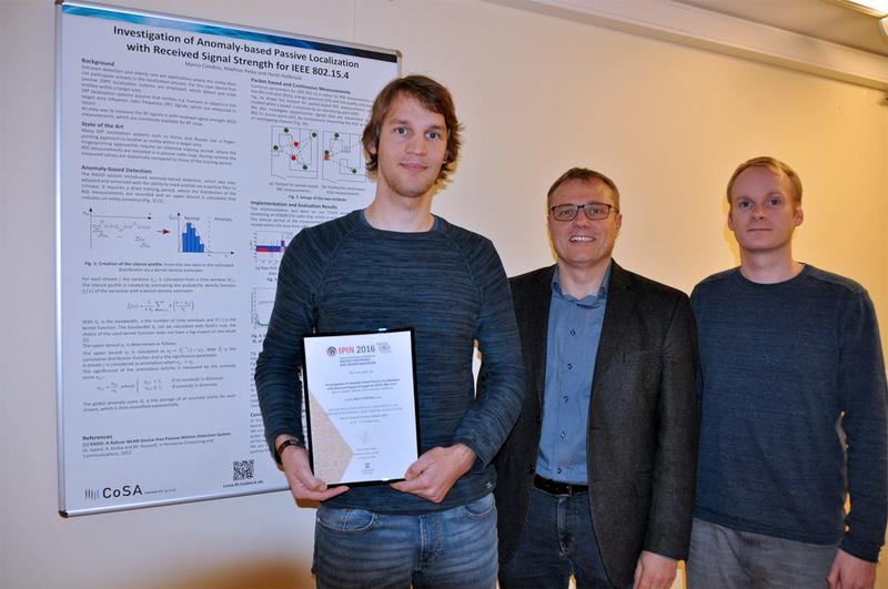 v.l.: Preisträger Marco Cimdins und Betreuer Prof. Dr. Horst Hellbrück und Doktorand M.Sc. Mathias Pelka