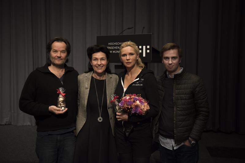 Kameramann Peter Zeitlinger, HFF-Präsidentin Bettina Reitz, Veronica Ferres und HFF-Konventsvertreter Sylvain Cruizat