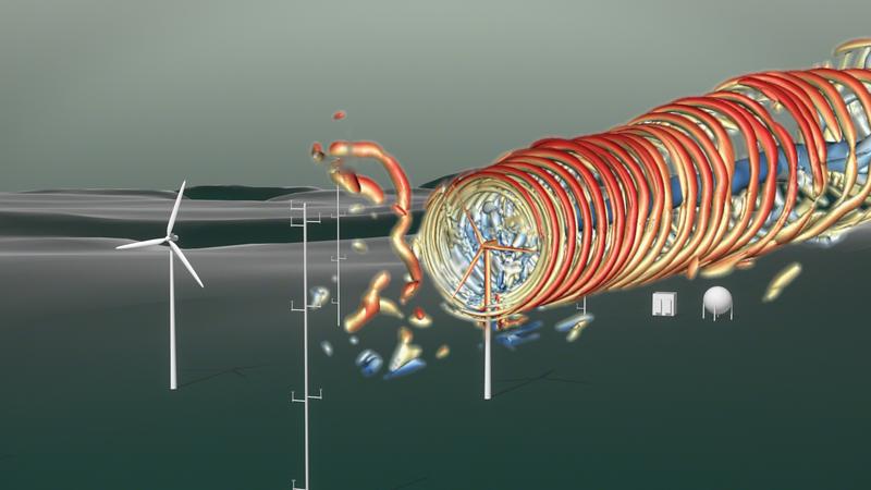 Eine Animation visualisiert die Windströme der Anlage. 	