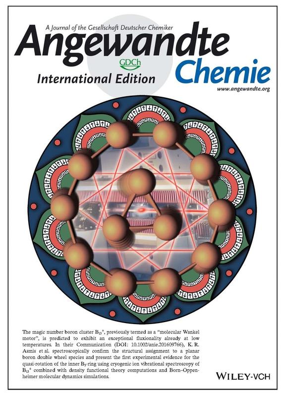 Das Titelbild der aktuellen Ausgabe des Wissenschaftsjournals „Angewandte Chemie, International Edition“ zeigt, grafisch untermalt, im Vordergrund das molekulare Kugellager