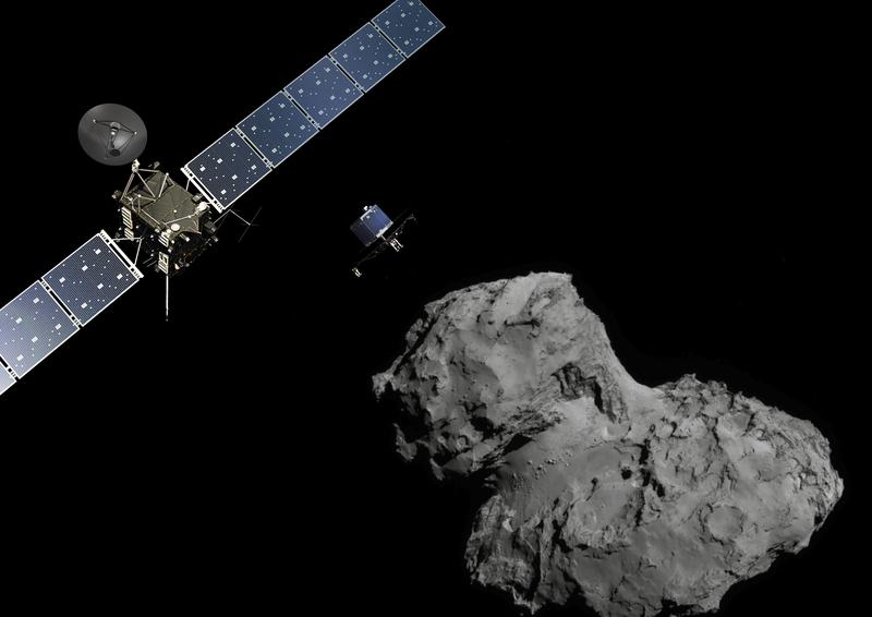 Rosetta_at_Comet_landscape, ESA_ATG medialab; Comet image ESARosettaNavcam