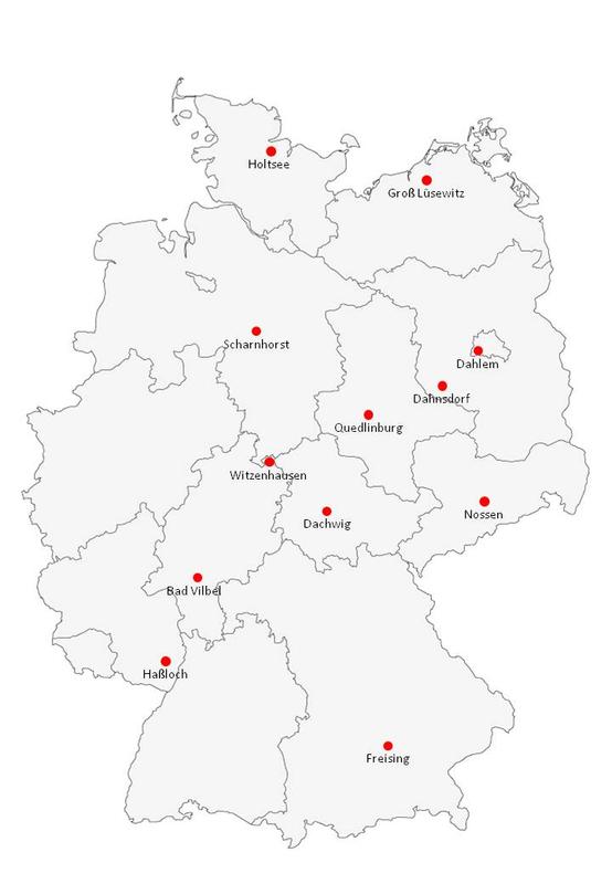 Deutschlandkarte mit Anbaustandorten der am JKI entwickelten „Gerstenramsche“ 