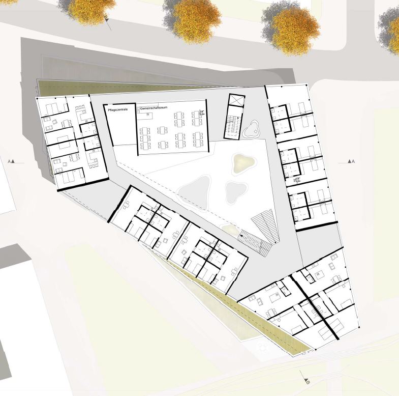 Grundriss des Auftaktgebäudes am Innovationsquartier im Stadtentwicklungsprojekt „Ernst-May-Viertel“ von Eleonora Ott.