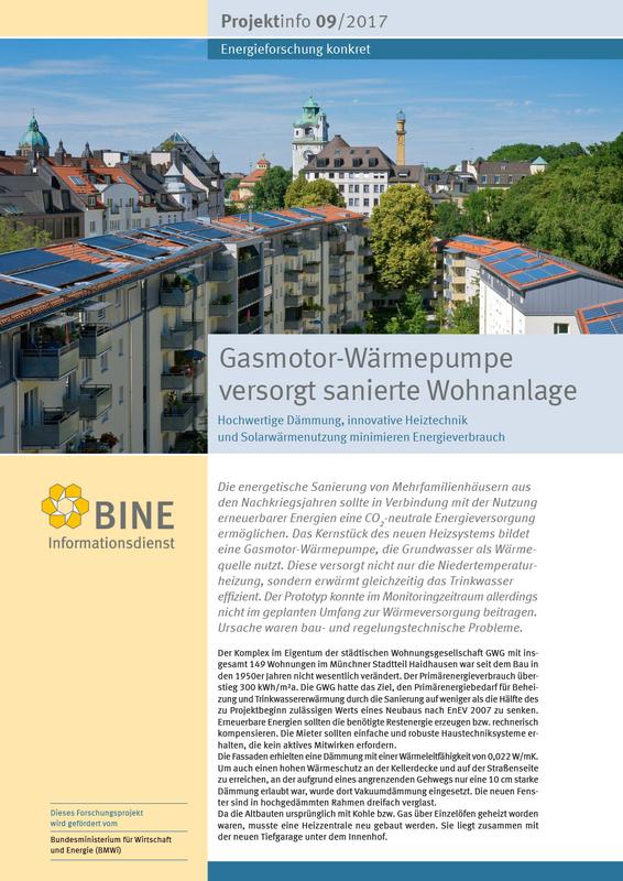 Das BINE-Projektinfo „Gasmotor-Wärmepumpe versorgt sanierte Wohnanlage"
