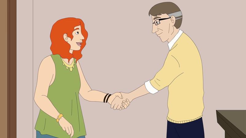 Der symbolische Handschlag zwischen der ehrenamtlich tätigen Studentin Sibel Schuster und dem Verwaltungsmitarbeiter Hagen Dombroski nach gemeinsam gefundenen, guten Lösungen.