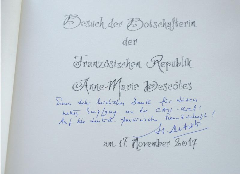 Eintrag ins Gästebuch der CAU.