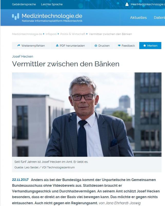 Soeben auf Medizintechnologie.de erschienen: ein Portrait des unparteiischen Vorsitzenden des Gemeinsamen Bundesausschusses Josef hecken.