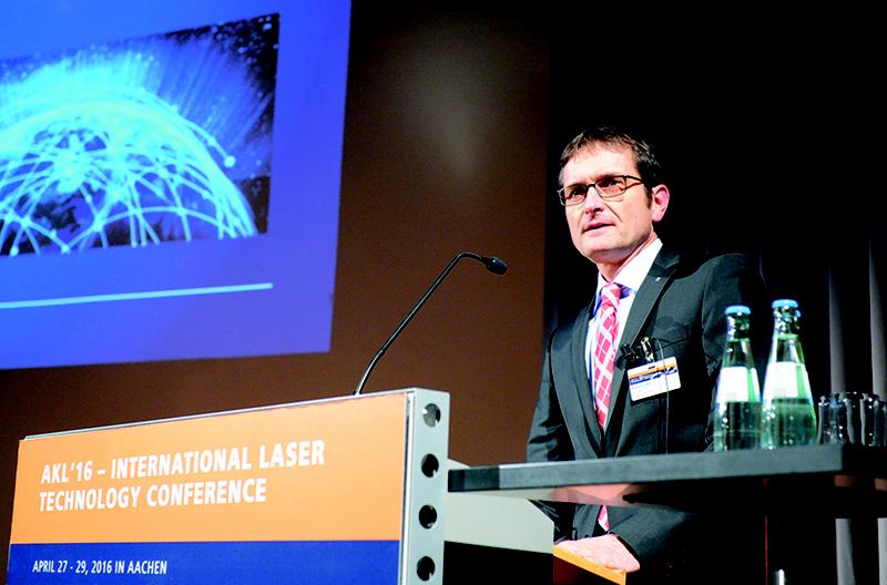 Image 2: Dr. Klaus Löffler, TRUMPF Laser- und Systemtechnik GmbH in Ditzingen, Germany talking about worldwide laser markets at Technology Business Day at AKL’16.