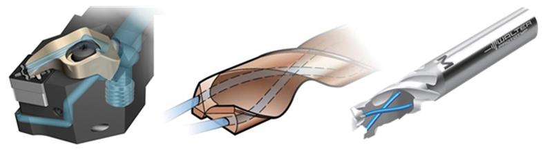 Innengekühlte Dreh-, Bohr- und Fräswerkzeuge.