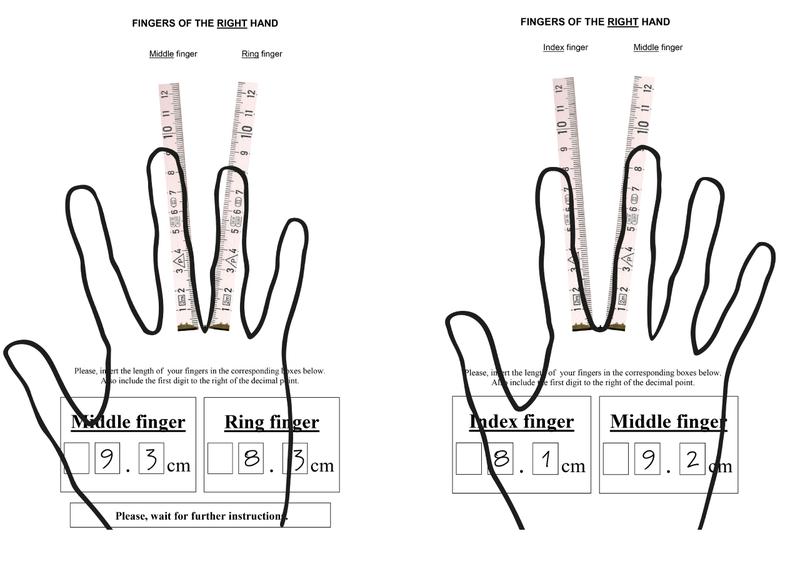 Selbstmessung des Zeige-, Ring- und Mittelfingers der rechten Hand.