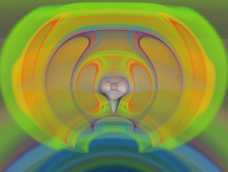 Gravitationswellenemission während einer Neutronensternkollision.