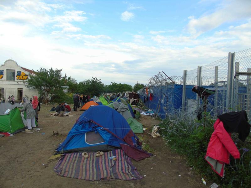Flüchtlingscamp in Kelebia nahe der ungarisch-serbische Grenze, 2016. Kelebia ist eines der zwei ungarischen Transit-Points und der einzige Durchlass in die EU via Serbien.