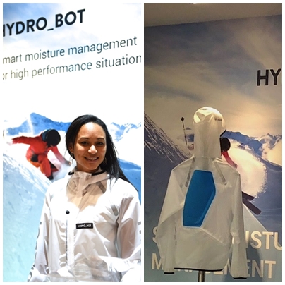 Prototyp der elektroosmotischen Skijacke an der internationalen Sportmesse ISPO in München.