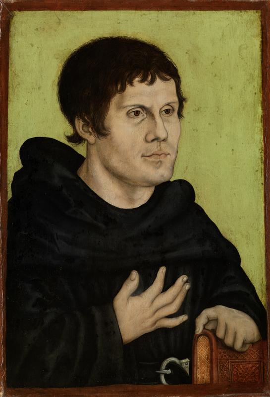 Lucas Cranach d. Ä. / Werkstatt: Posthumes Bildnis Martin Luthers als Augustinermönch, nach 1546, Germanisches Nationalmuseum, Nürnberg, Leihgabe der Paul Wolfgang Merkelschen Familienstiftung