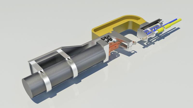 Um das HPCI-Verfahren für den industriellen Einsatz fit zu machen, entwickelten die Wissenschaftler eine Fügezange, die sich z.B. anstelle einer Punktschweißzange an einem Roboterarm montieren lässt.