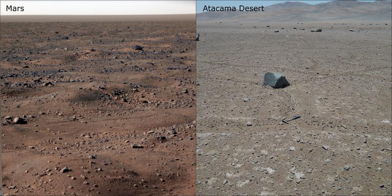 Die Marsoberfläche und die Atacama-Wüste im Vergleich.