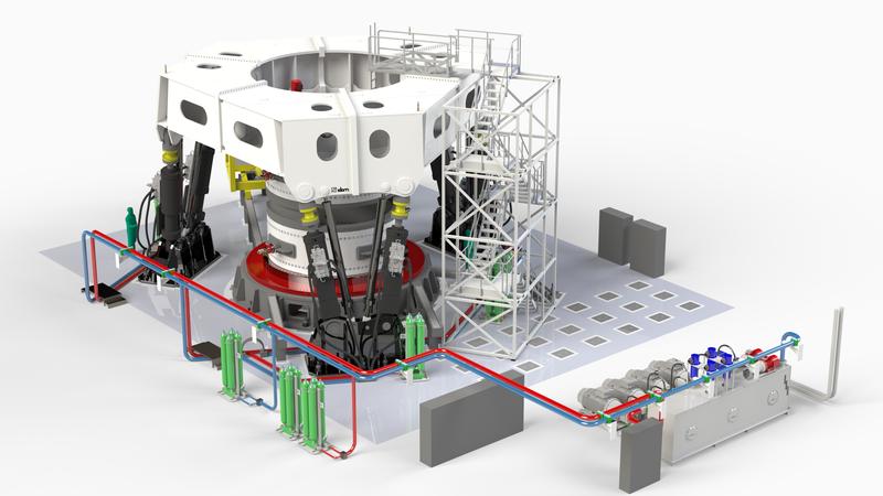 Schematischer Aufbau des geplanten Großlagerprüfstandes.