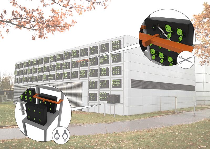 Das modulare Konzept der automatisierten Fassadenbegrünung ermöglicht es dem Green Wall Robot, sämtliche Arbeiten zu übernehmen, beispielsweise Pick- & 